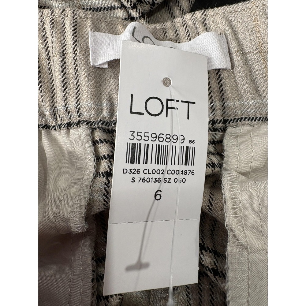 LOFT Dress Pants Womens 6 Beige Plaid Tapered Leg Elastic Waist Career Workwear - Picture 3 of 11